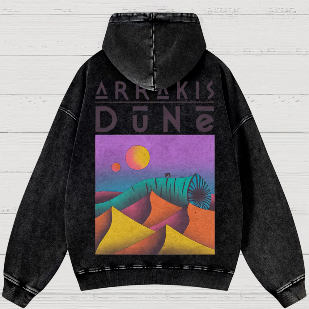 Arrakis Desert & Cosmic Graphic Retro Washed Hoodies