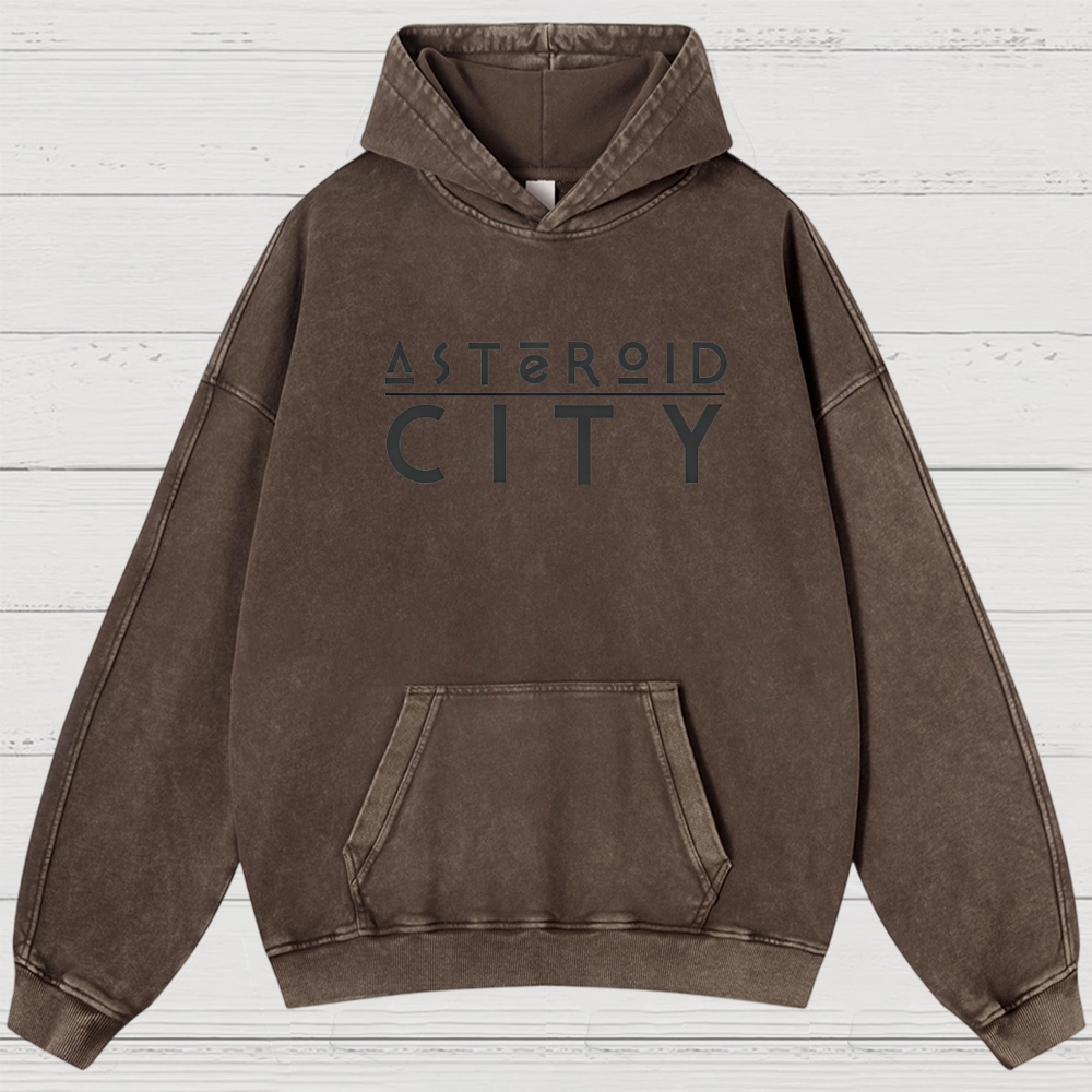 Retro Desert Crater & Sci-Fi Typography Washed Hoodies
