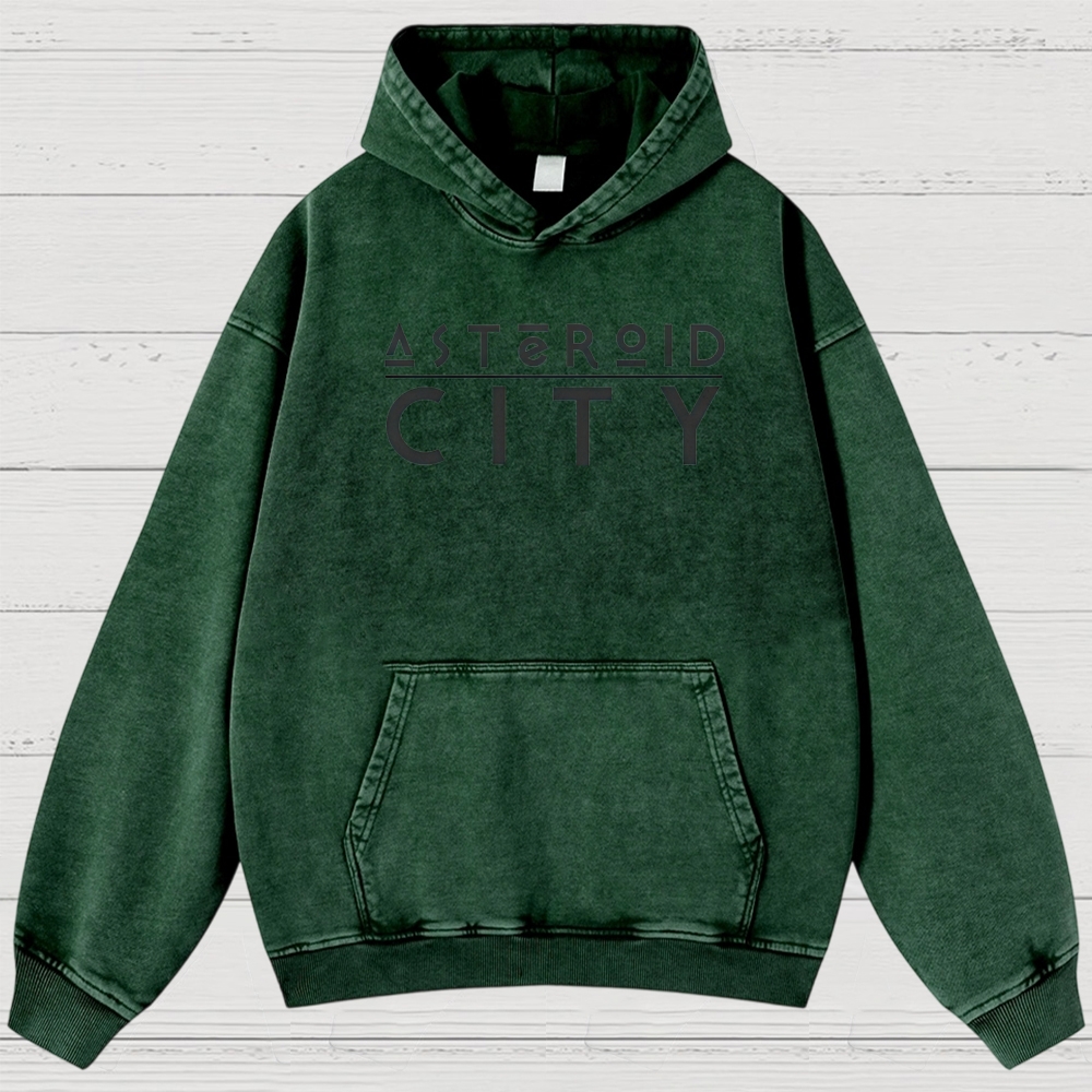 Retro Desert Crater & Sci-Fi Typography Washed Hoodies
