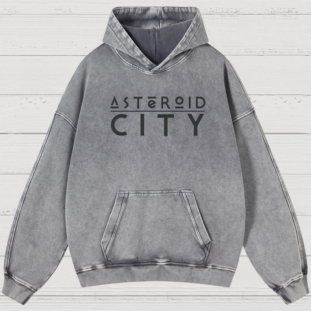 Retro Desert Crater & Sci-Fi Typography Washed Hoodies