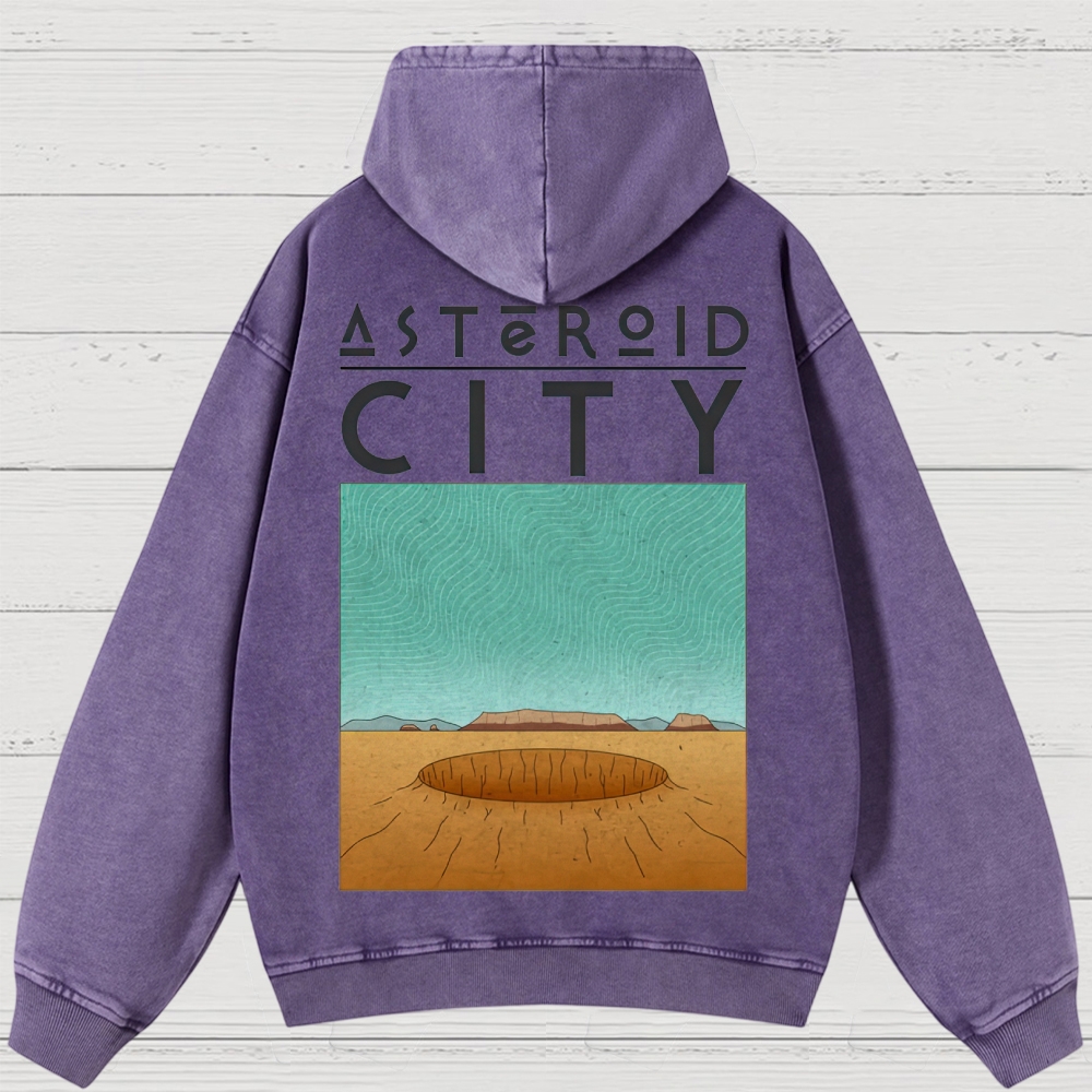Retro Desert Crater & Sci-Fi Typography Washed Hoodies