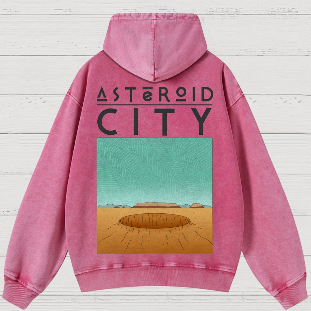 Retro Desert Crater & Sci-Fi Typography Washed Hoodies