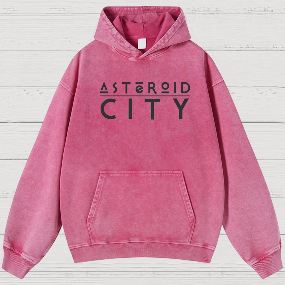 Retro Desert Crater & Sci-Fi Typography Washed Hoodies