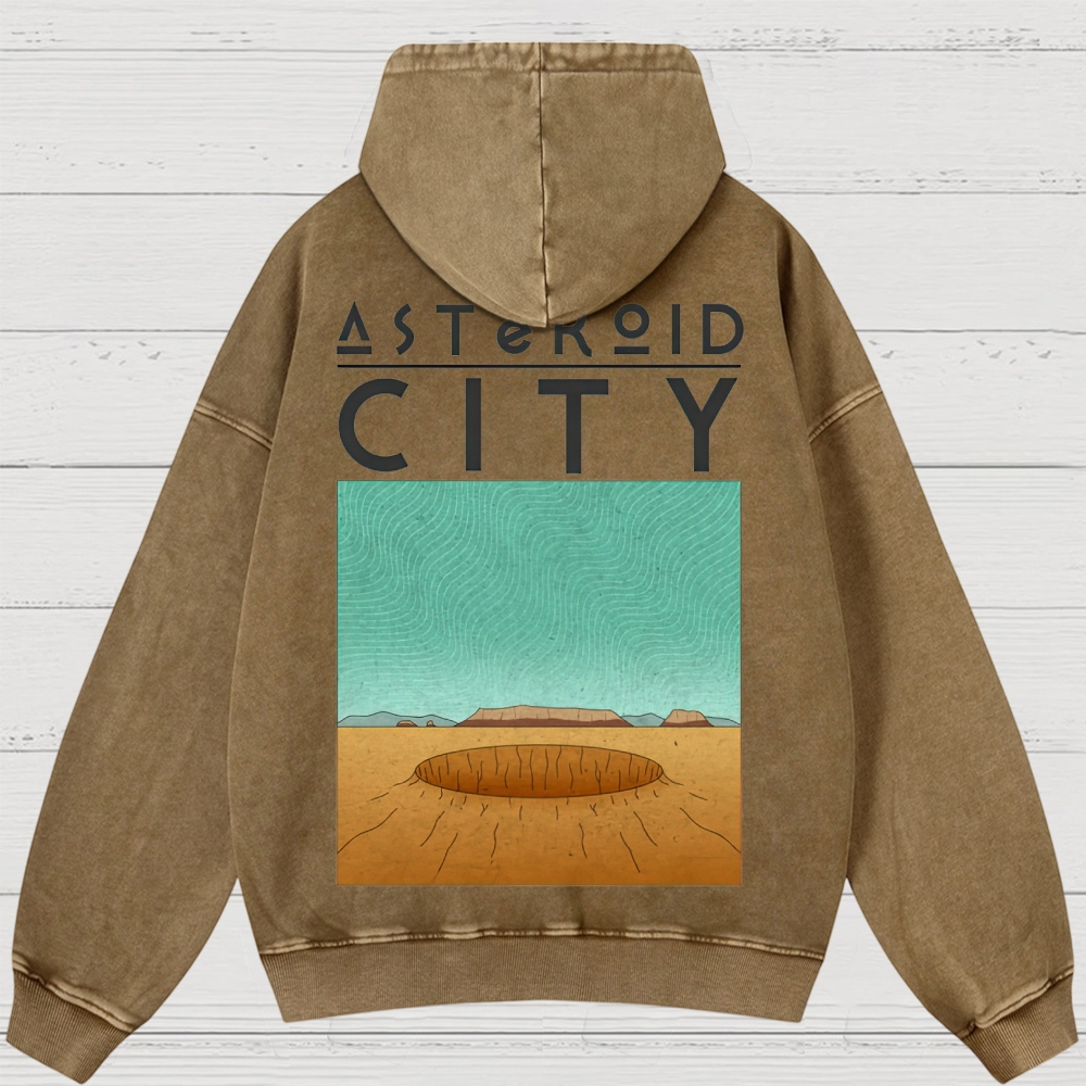Retro Desert Crater & Sci-Fi Typography Washed Hoodies