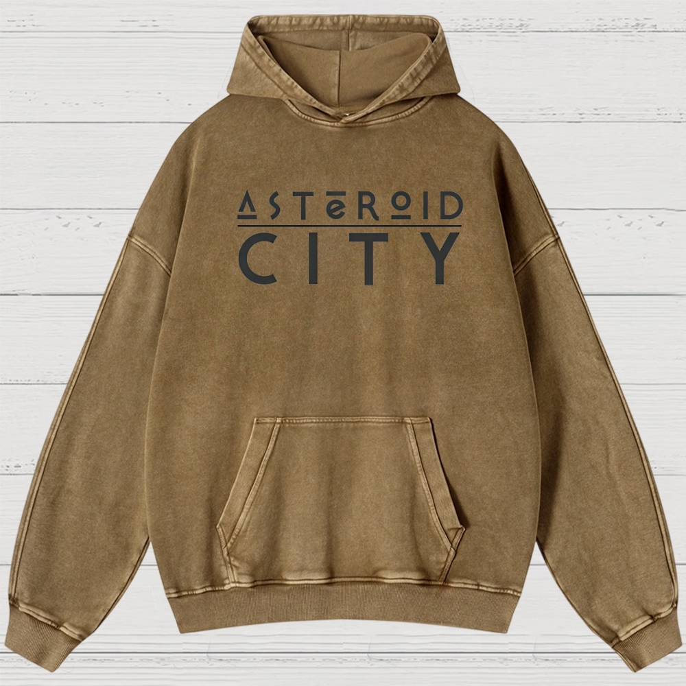 Retro Desert Crater & Sci-Fi Typography Washed Hoodies