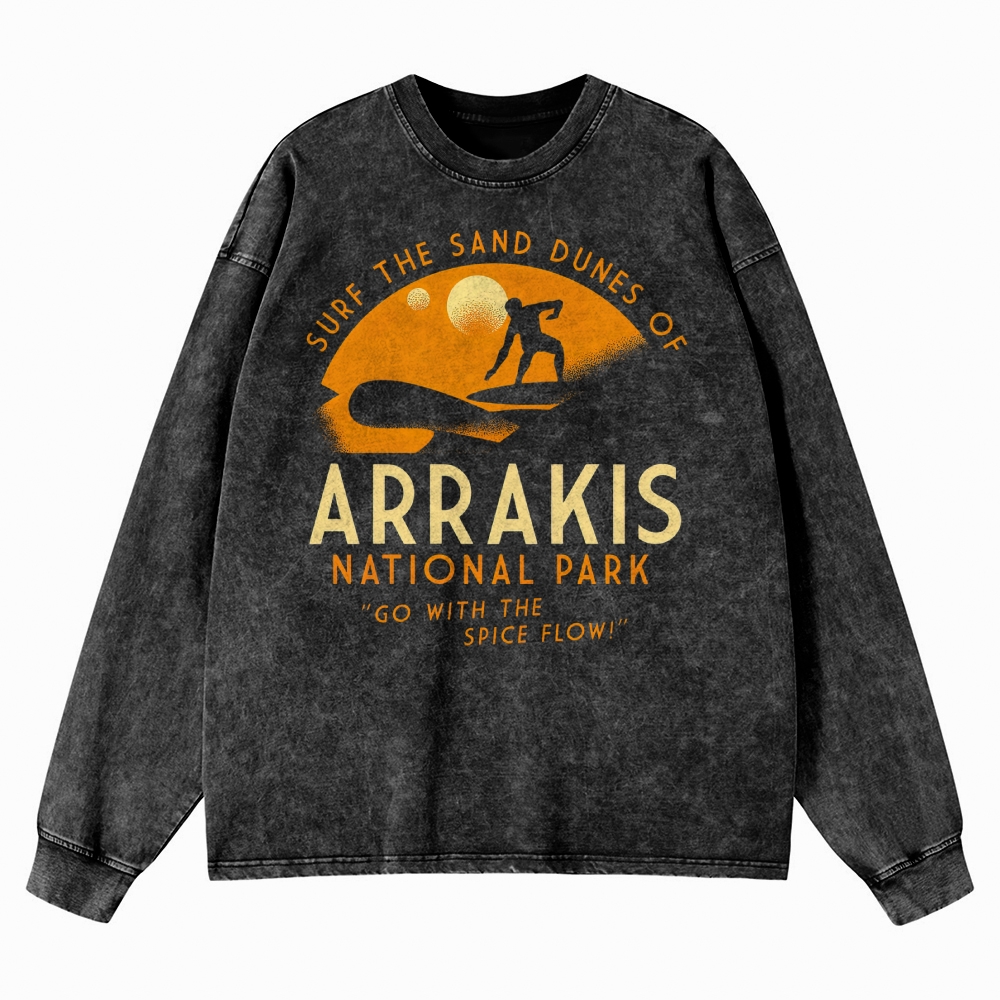 Retro Desert Adventure Parody Washed Long-Sleeved T-Shirt 