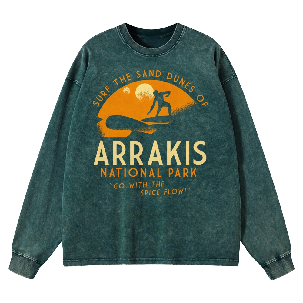 Retro Desert Adventure Parody Washed Long-Sleeved T-Shirt 