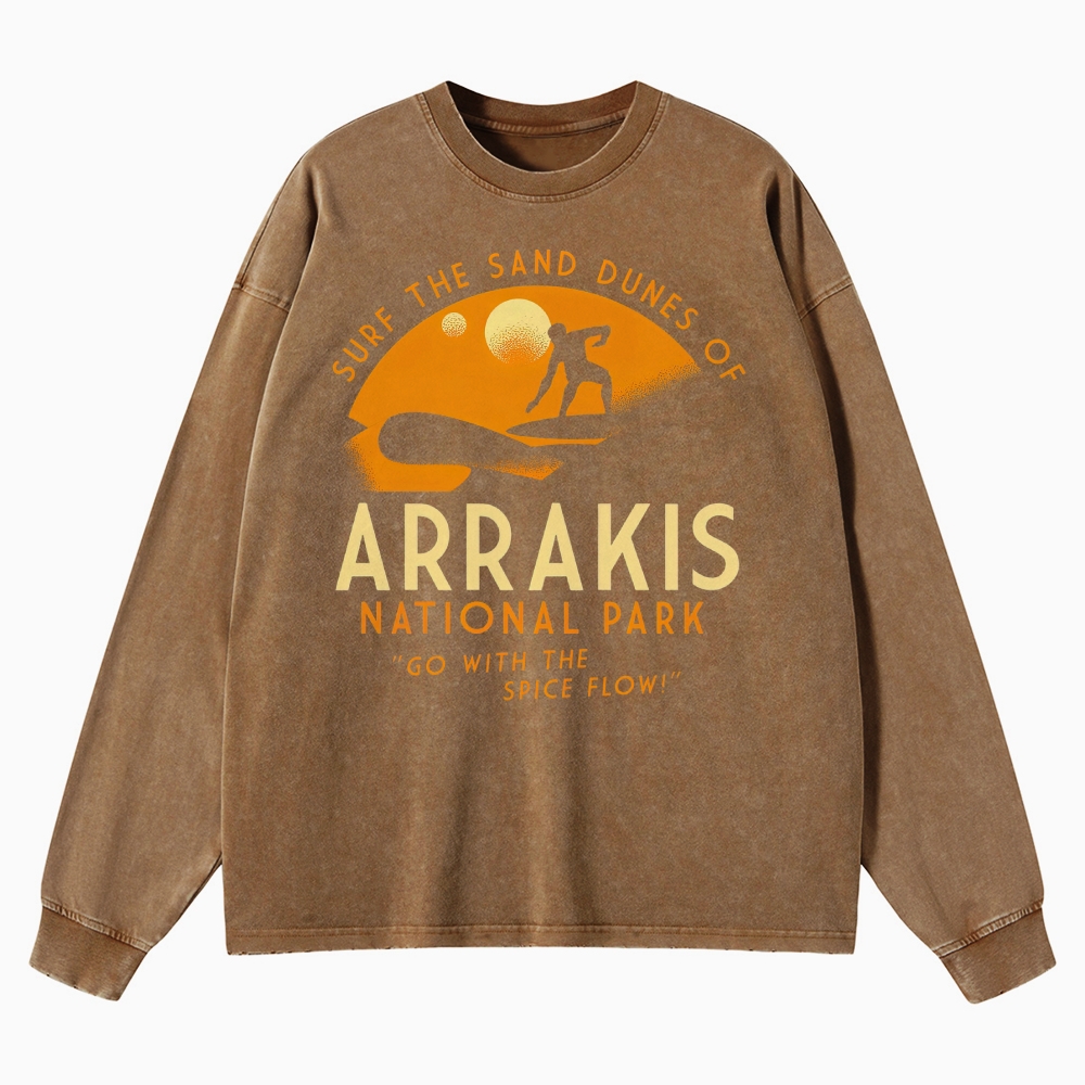 Retro Desert Adventure Parody Washed Long-Sleeved T-Shirt 