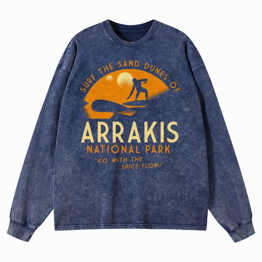 Retro Desert Adventure Parody Washed Long-Sleeved T-Shirt 