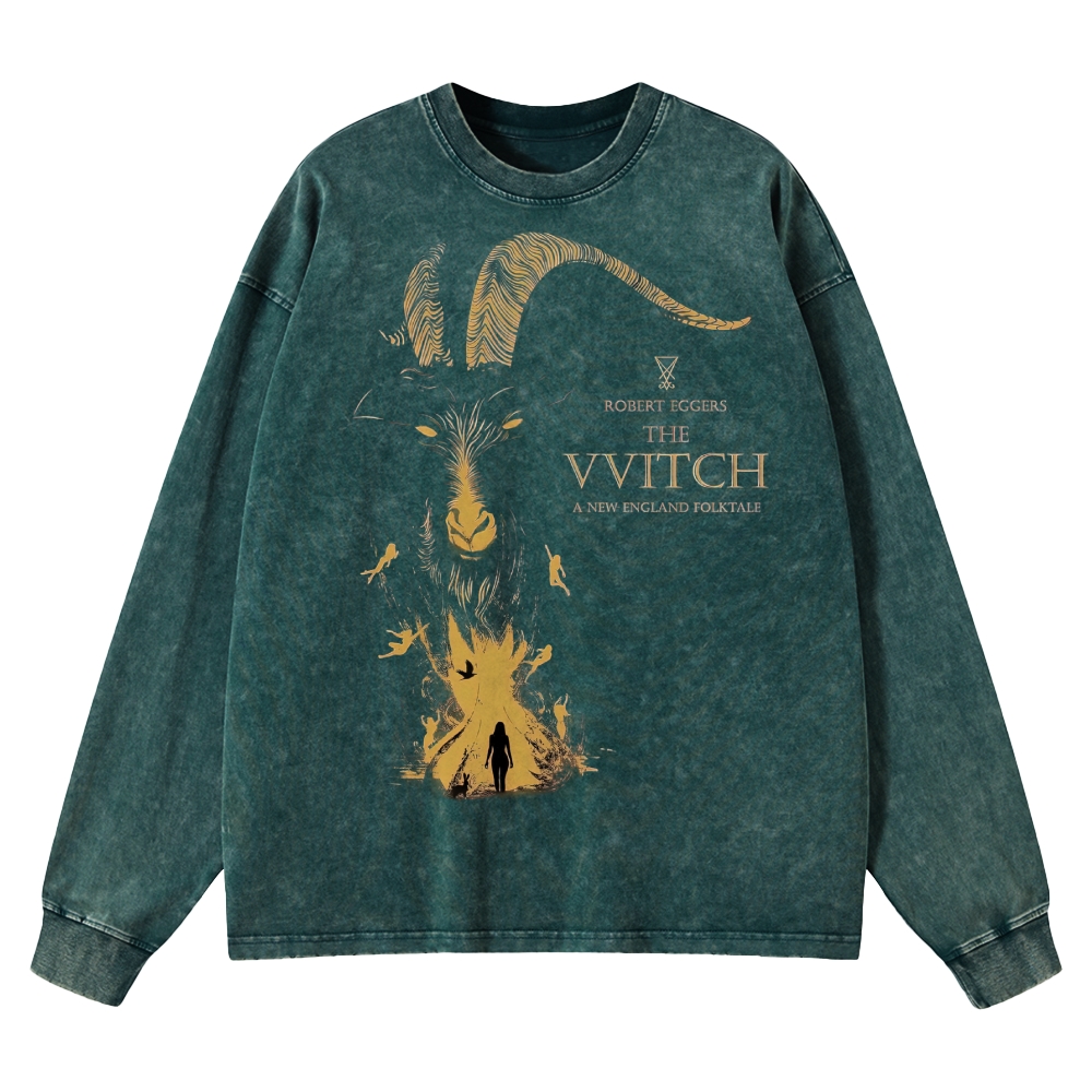 Folk Horror Goat Ritual Washed Long-Sleeved T-Shirt 