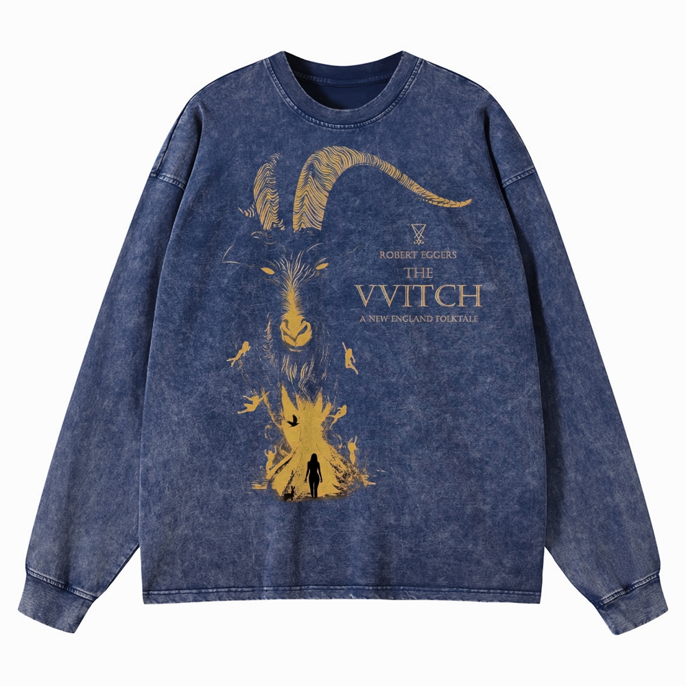 Folk Horror Goat Ritual Washed Long-Sleeved T-Shirt 