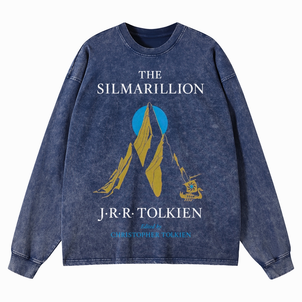 Mythic Mountains & Swan Ship Fantasy Washed Long-Sleeved T-Shirt 