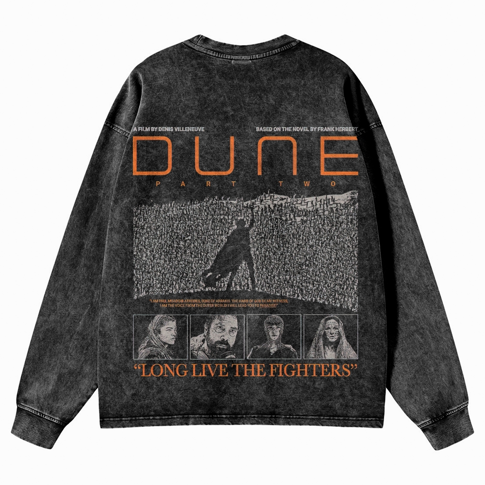 Sci-Fi Epic Desert & Rebellion Graphic Retro Washed Long-Sleeved T-Shirt