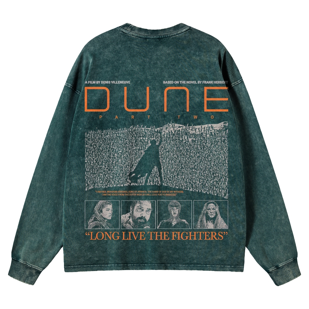 Sci-Fi Epic Desert & Rebellion Graphic Retro Washed Long-Sleeved T-Shirt