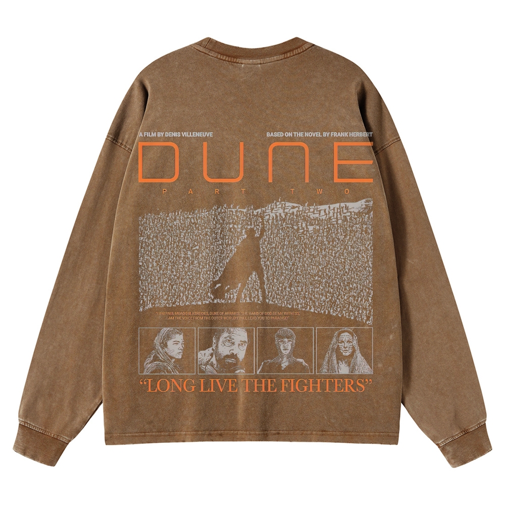 Sci-Fi Epic Desert & Rebellion Graphic Retro Washed Long-Sleeved T-Shirt