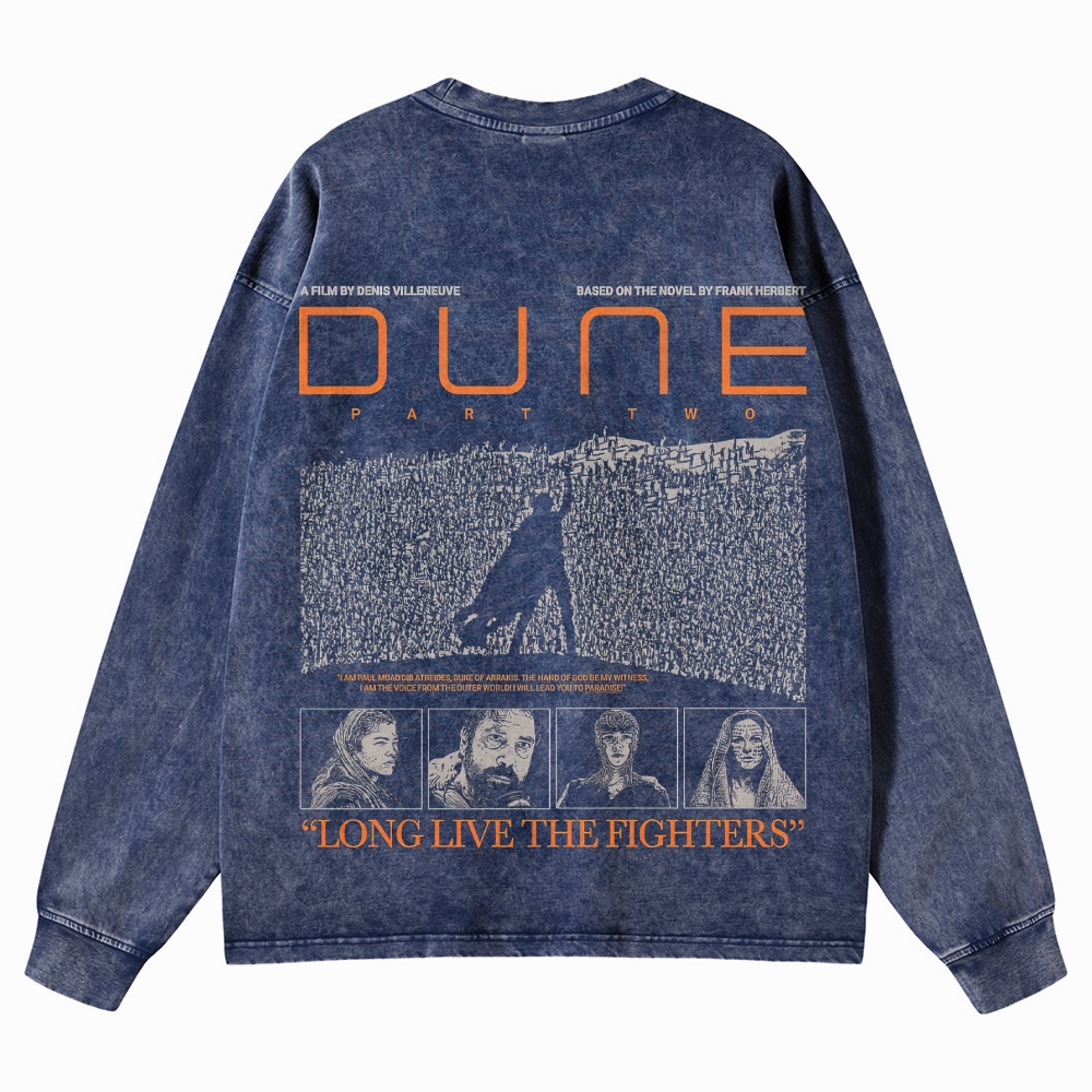 Sci-Fi Epic Desert & Rebellion Graphic Retro Washed Long-Sleeved T-Shirt