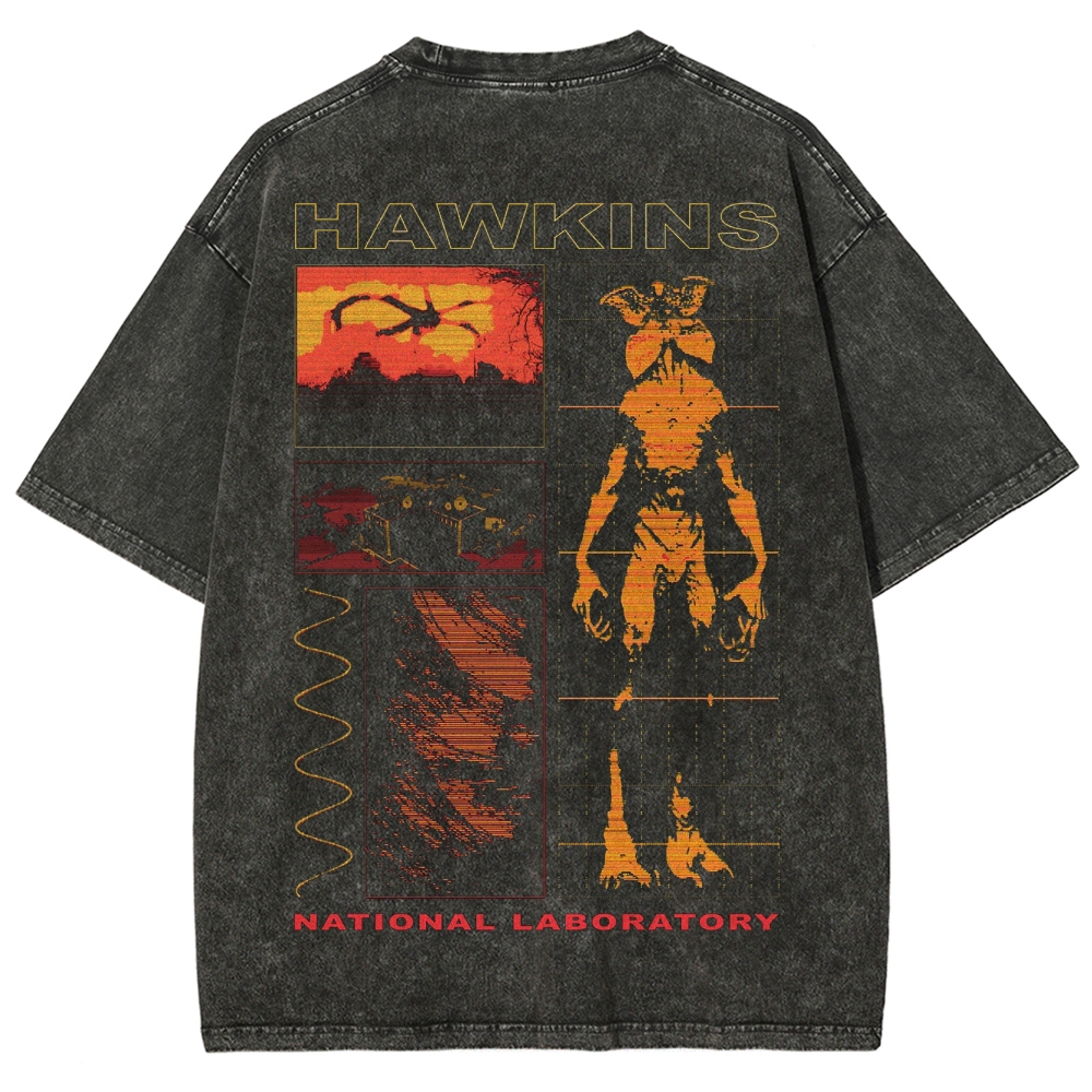 Sci-Fi Horror Lab & Creature Graphic Retro Washed T-Shirt