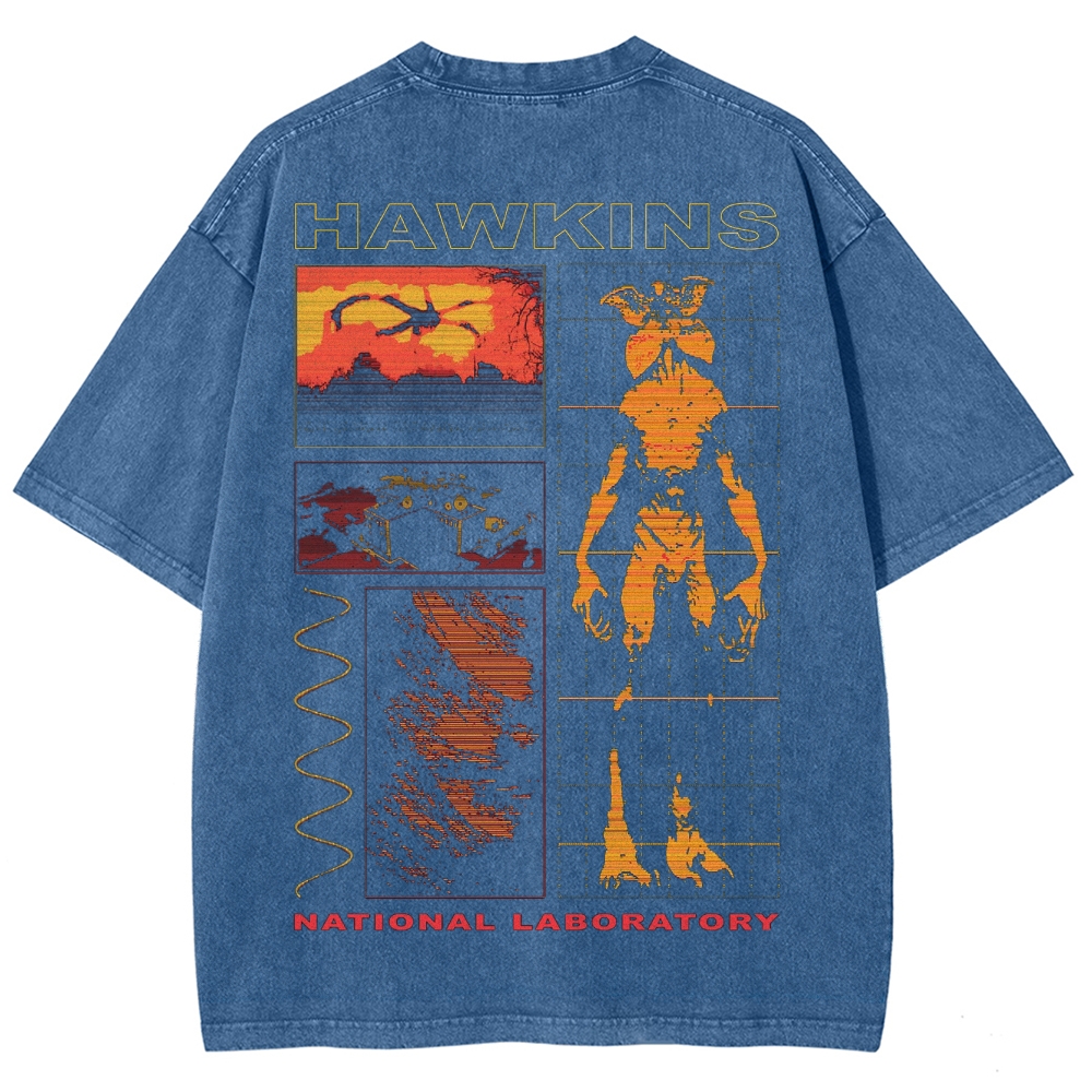 Sci-Fi Horror Lab & Creature Graphic Retro Washed T-Shirt
