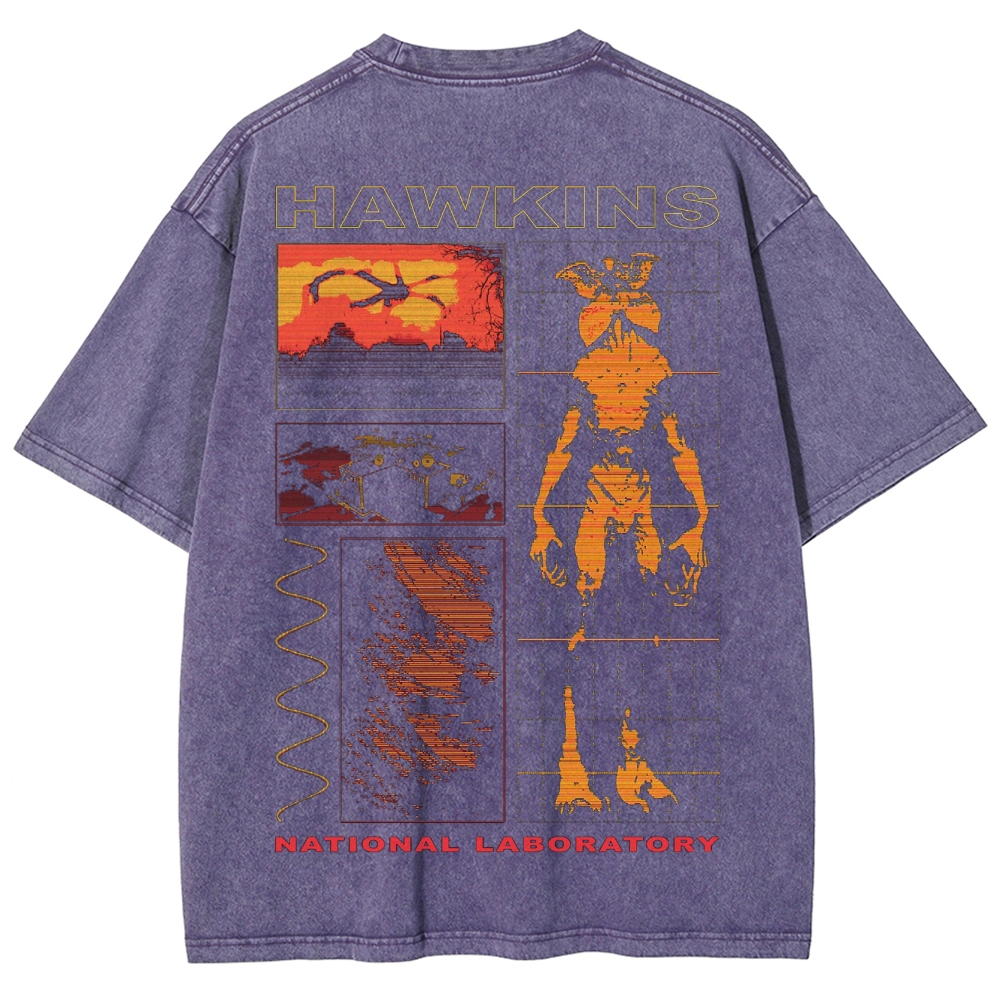 Sci-Fi Horror Lab & Creature Graphic Retro Washed T-Shirt