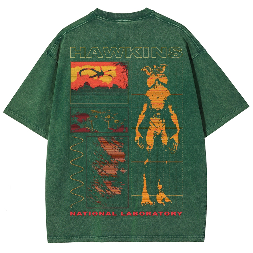 Sci-Fi Horror Lab & Creature Graphic Retro Washed T-Shirt