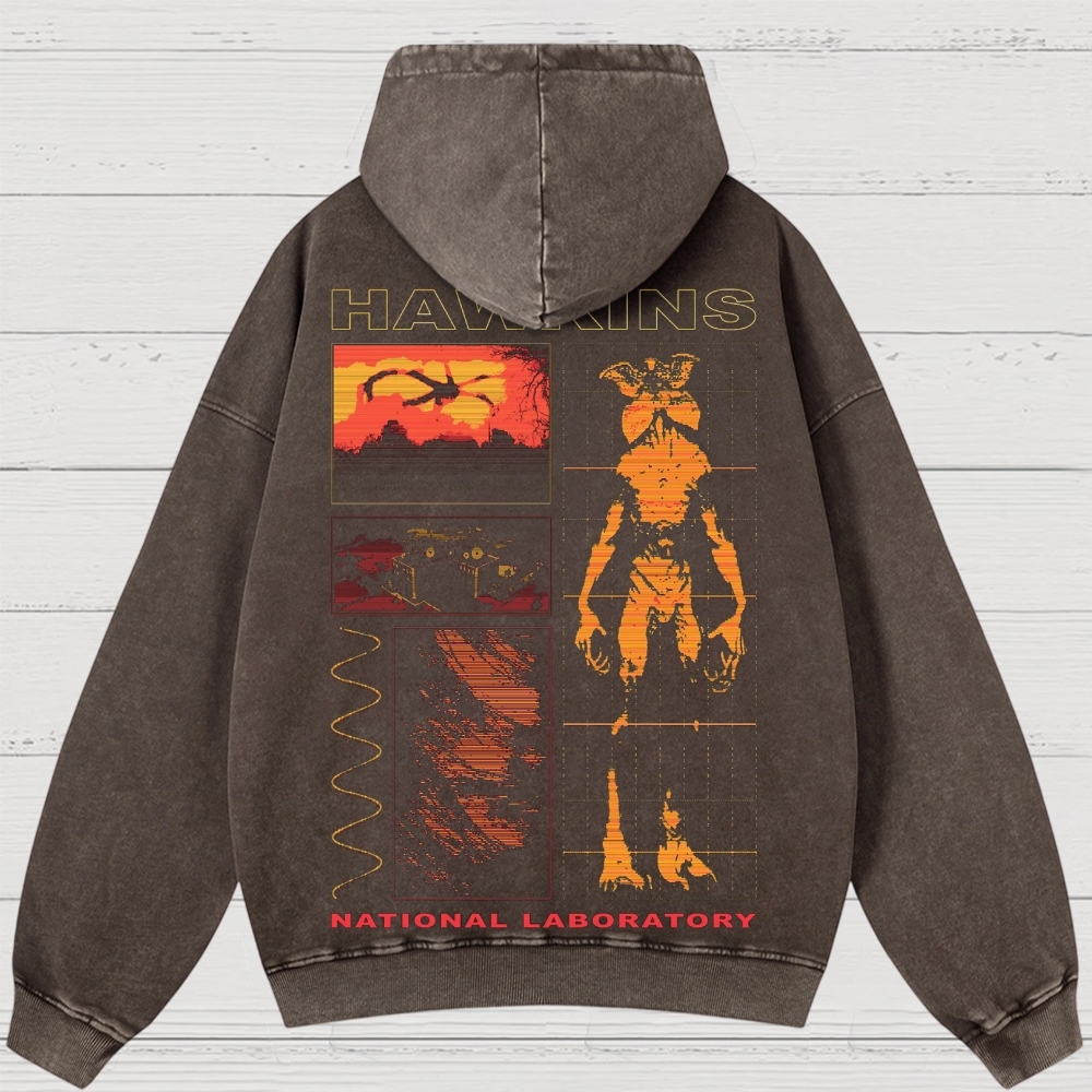 Sci-Fi Horror Lab & Creature Graphic Retro Washed Hoodies