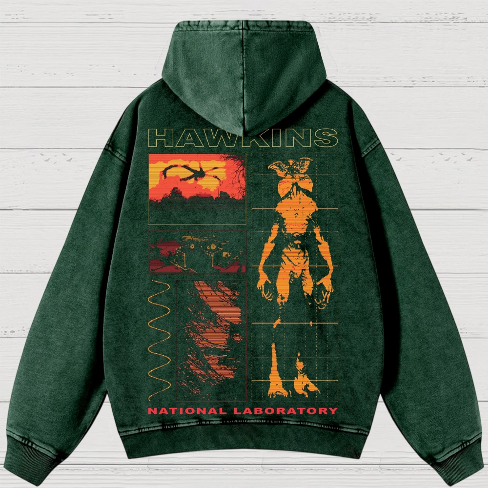 Sci-Fi Horror Lab & Creature Graphic Retro Washed Hoodies