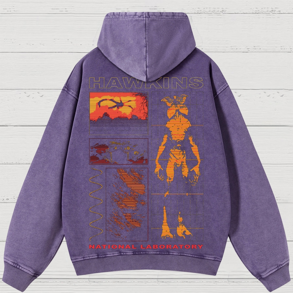 Sci-Fi Horror Lab & Creature Graphic Retro Washed Hoodies
