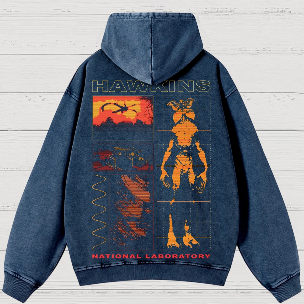 Sci-Fi Horror Lab & Creature Graphic Retro Washed Hoodies