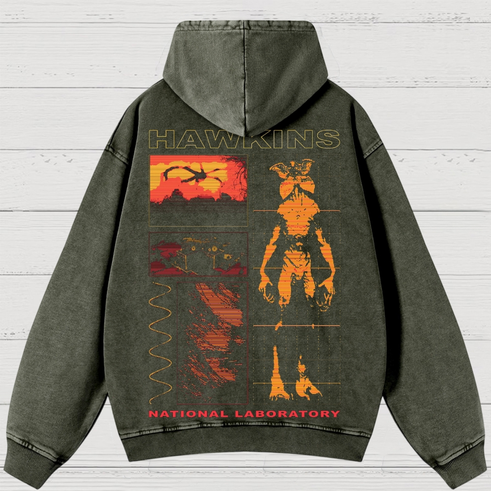 Sci-Fi Horror Lab & Creature Graphic Retro Washed Hoodies