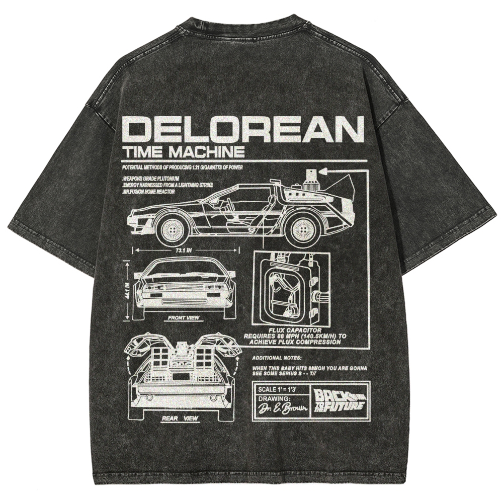 Time Machine Technical Diagram Retro Washed T-Shirt