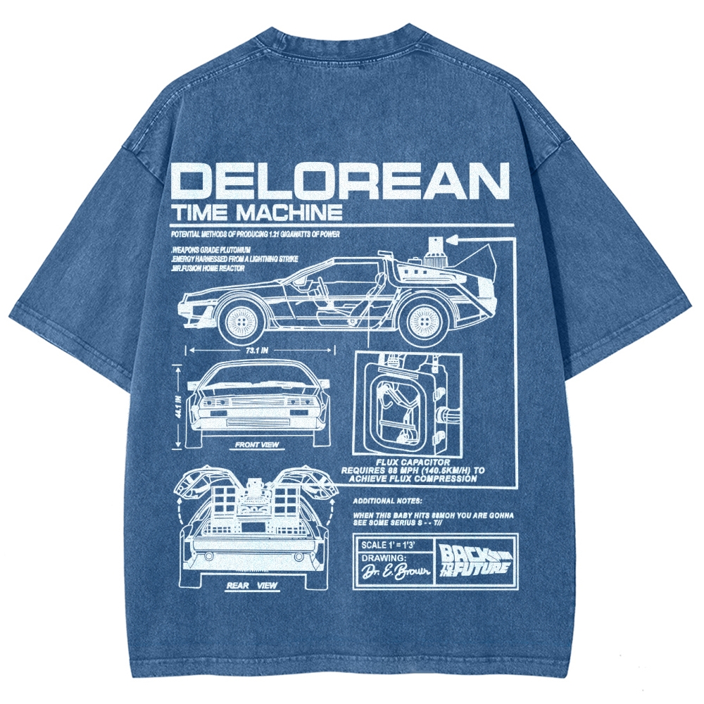 Time Machine Technical Diagram Retro Washed T-Shirt