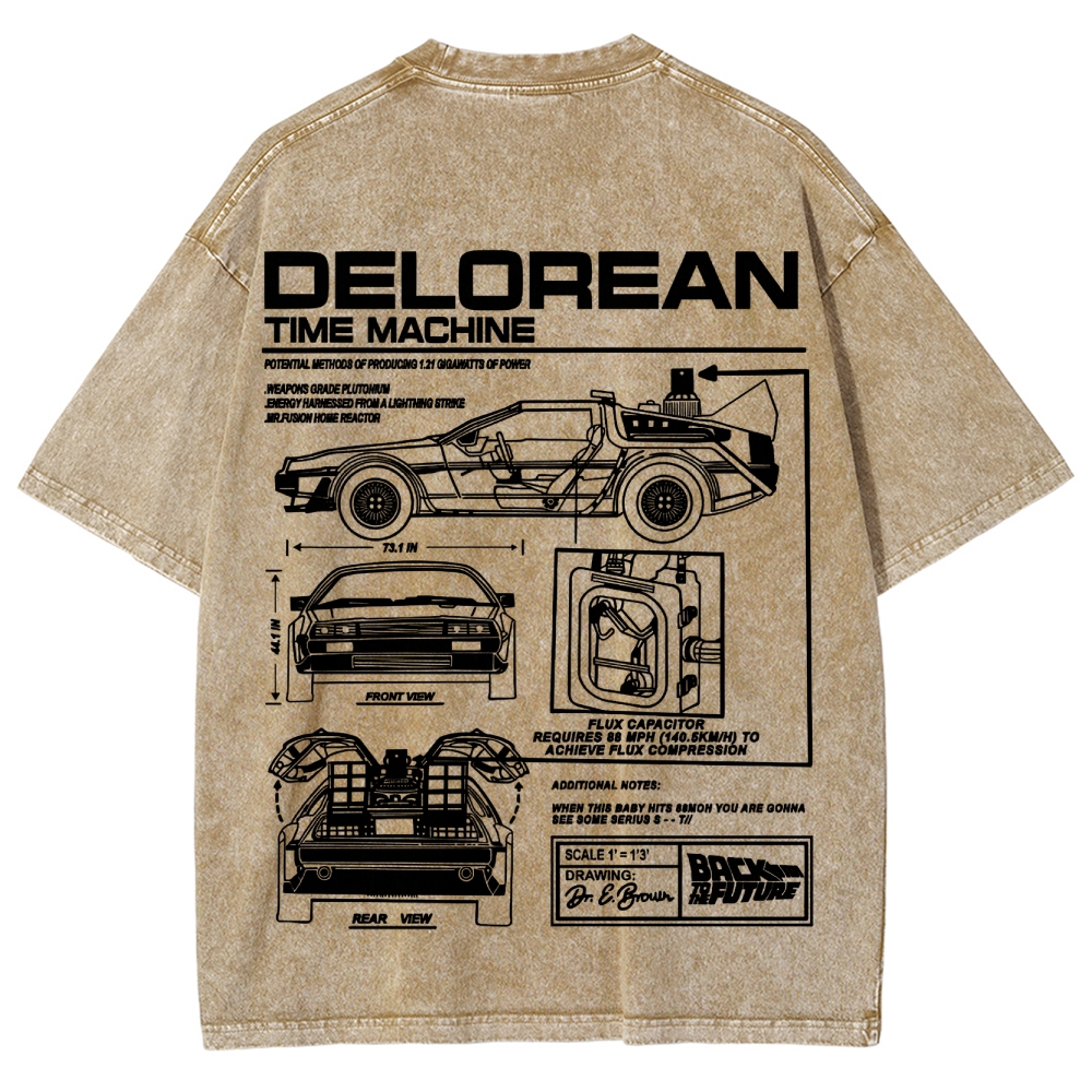 Time Machine Technical Diagram Retro Washed T-Shirt