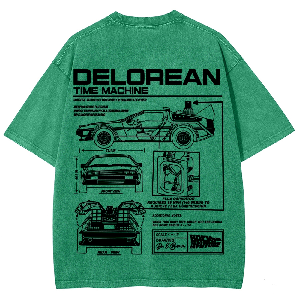Time Machine Technical Diagram Retro Washed T-Shirt