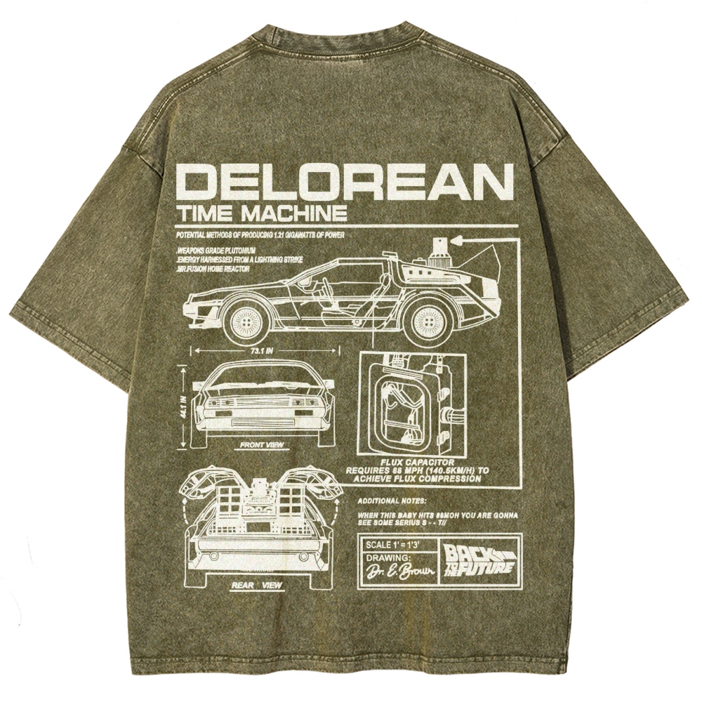 Time Machine Technical Diagram Retro Washed T-Shirt