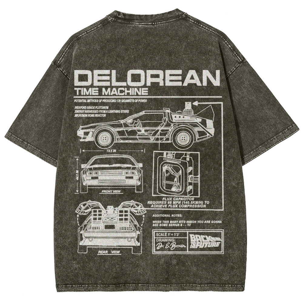 Time Machine Technical Diagram Retro Washed T-Shirt