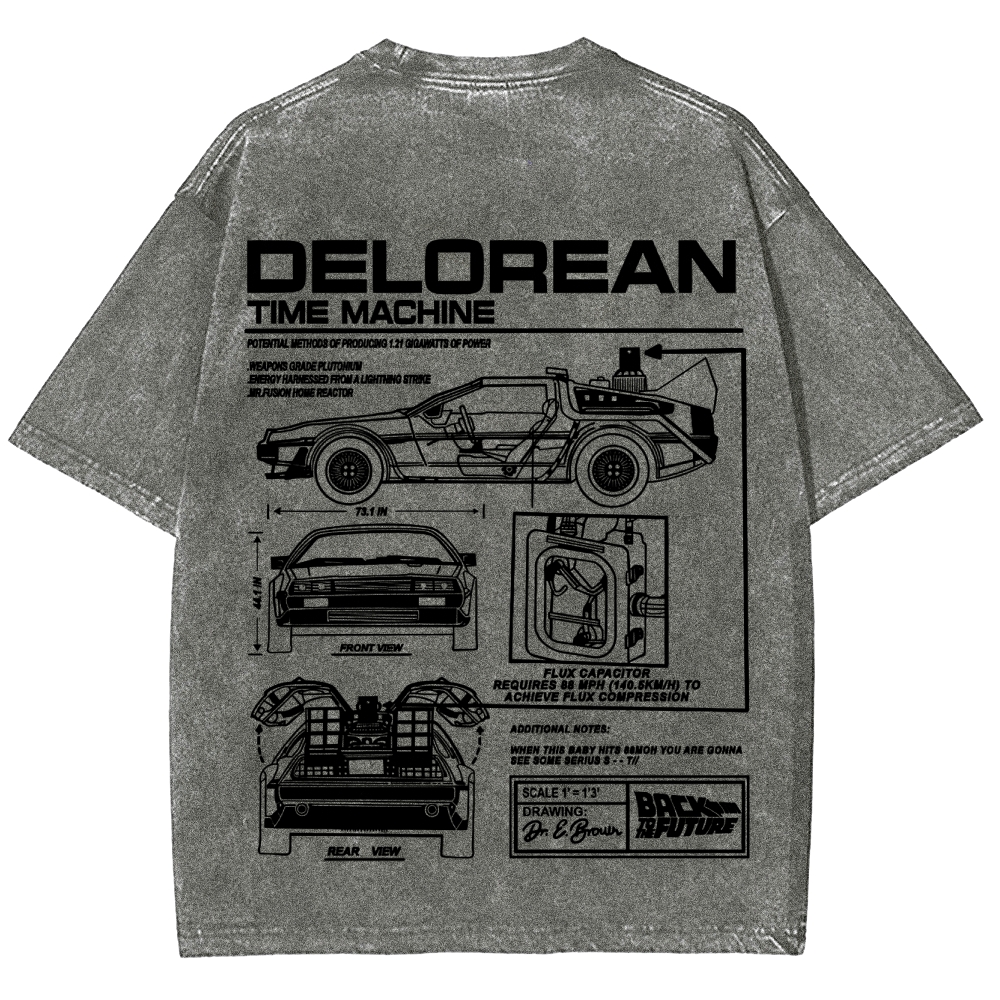 Time Machine Technical Diagram Retro Washed T-Shirt