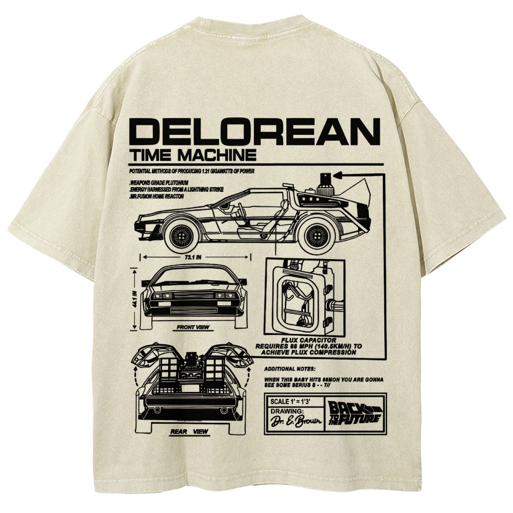 Time Machine Technical Diagram Retro Washed T-Shirt