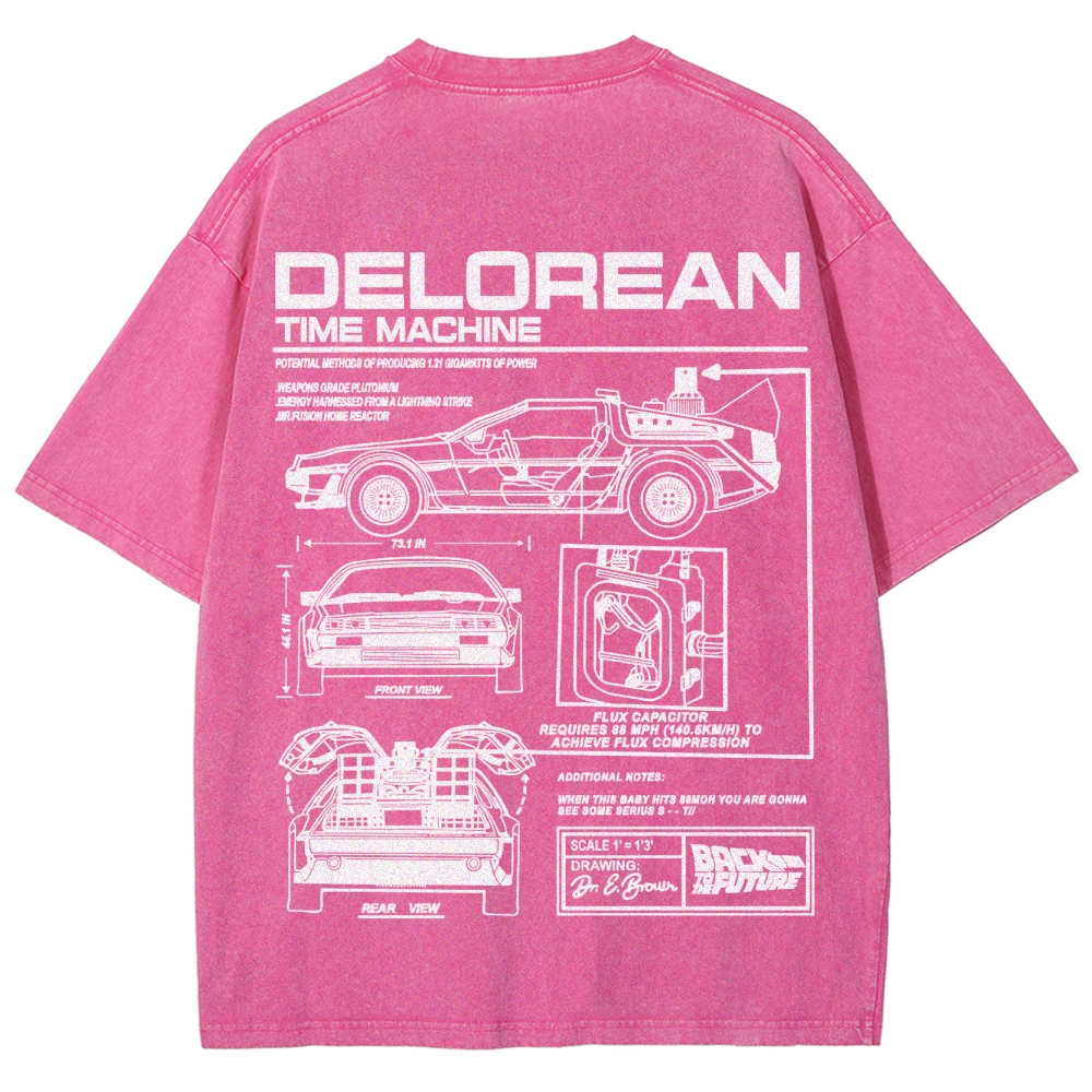 Time Machine Technical Diagram Retro Washed T-Shirt