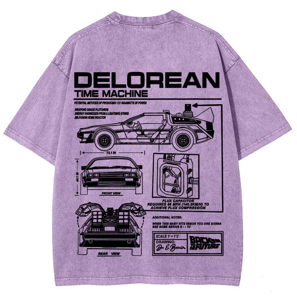 Time Machine Technical Diagram Retro Washed T-Shirt