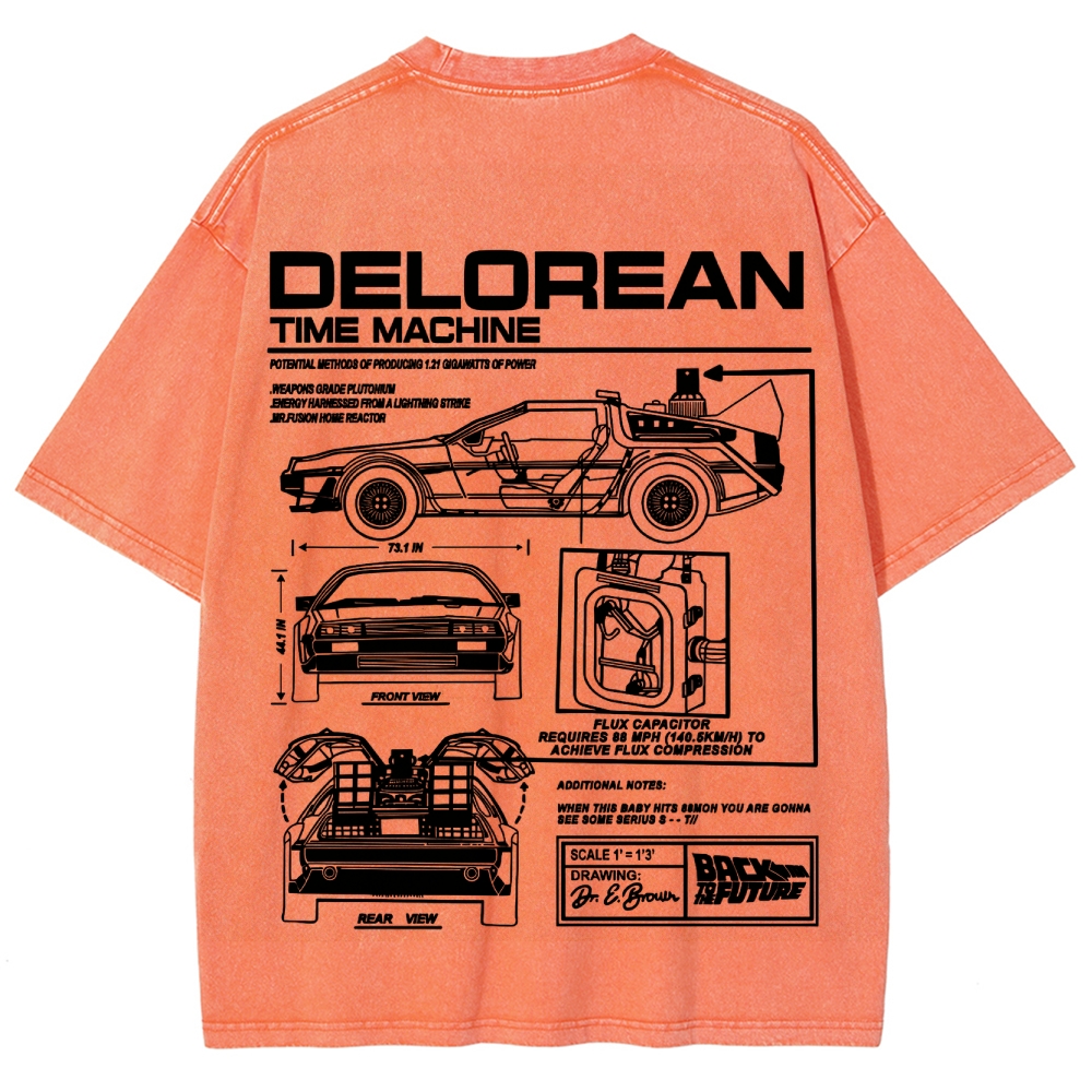 Time Machine Technical Diagram Retro Washed T-Shirt