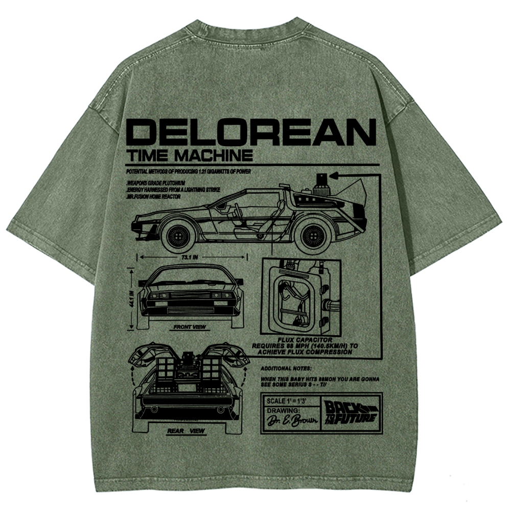 Time Machine Technical Diagram Retro Washed T-Shirt