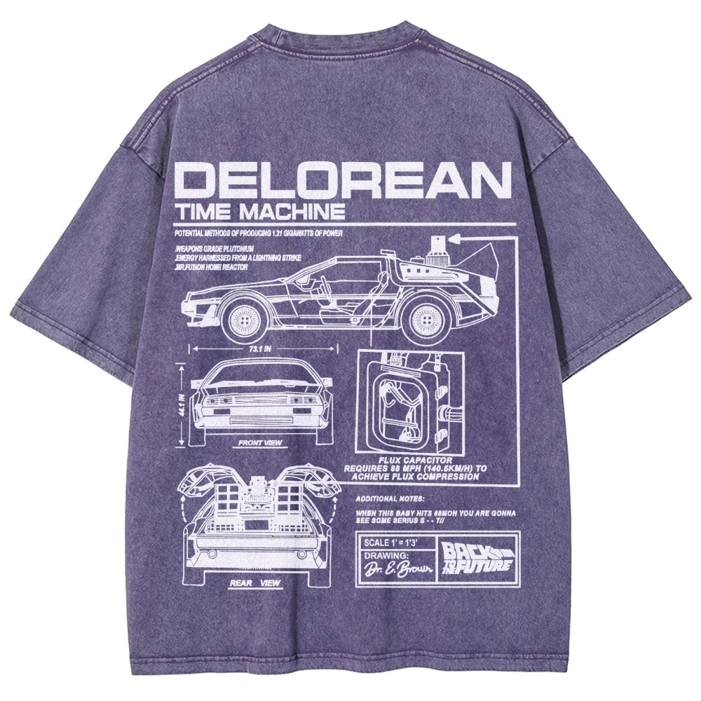 Time Machine Technical Diagram Retro Washed T-Shirt