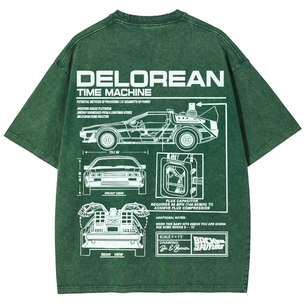 Time Machine Technical Diagram Retro Washed T-Shirt