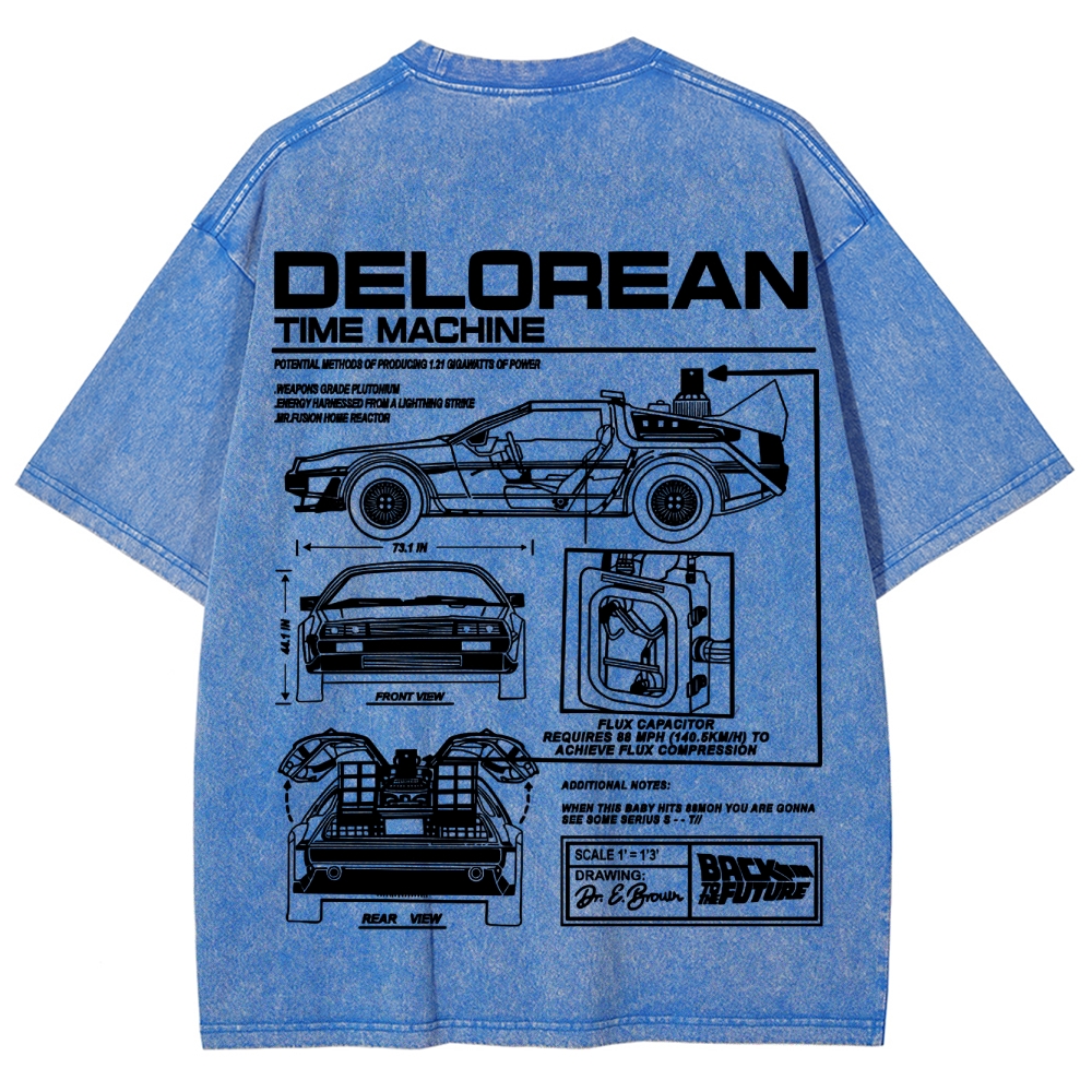 Time Machine Technical Diagram Retro Washed T-Shirt