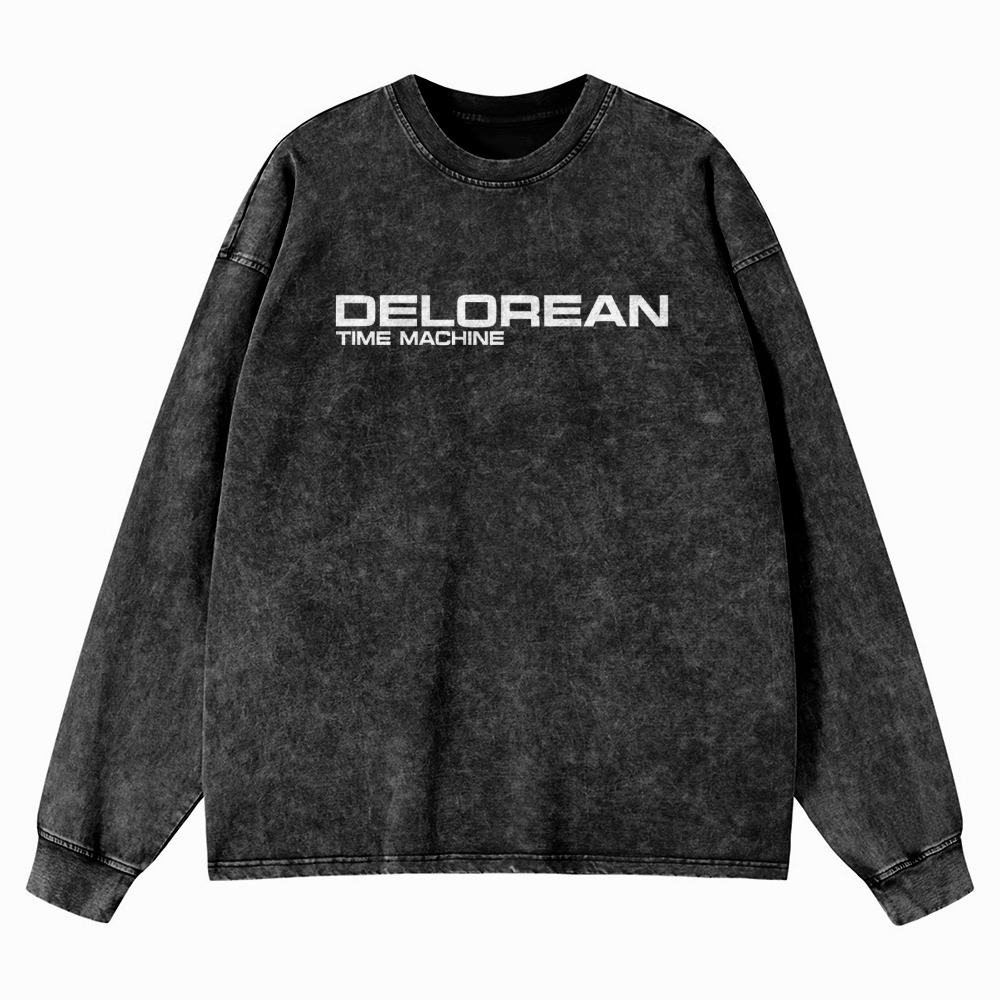 Time Machine Technical Diagram Retro Washed Long-Sleeved T-Shirt