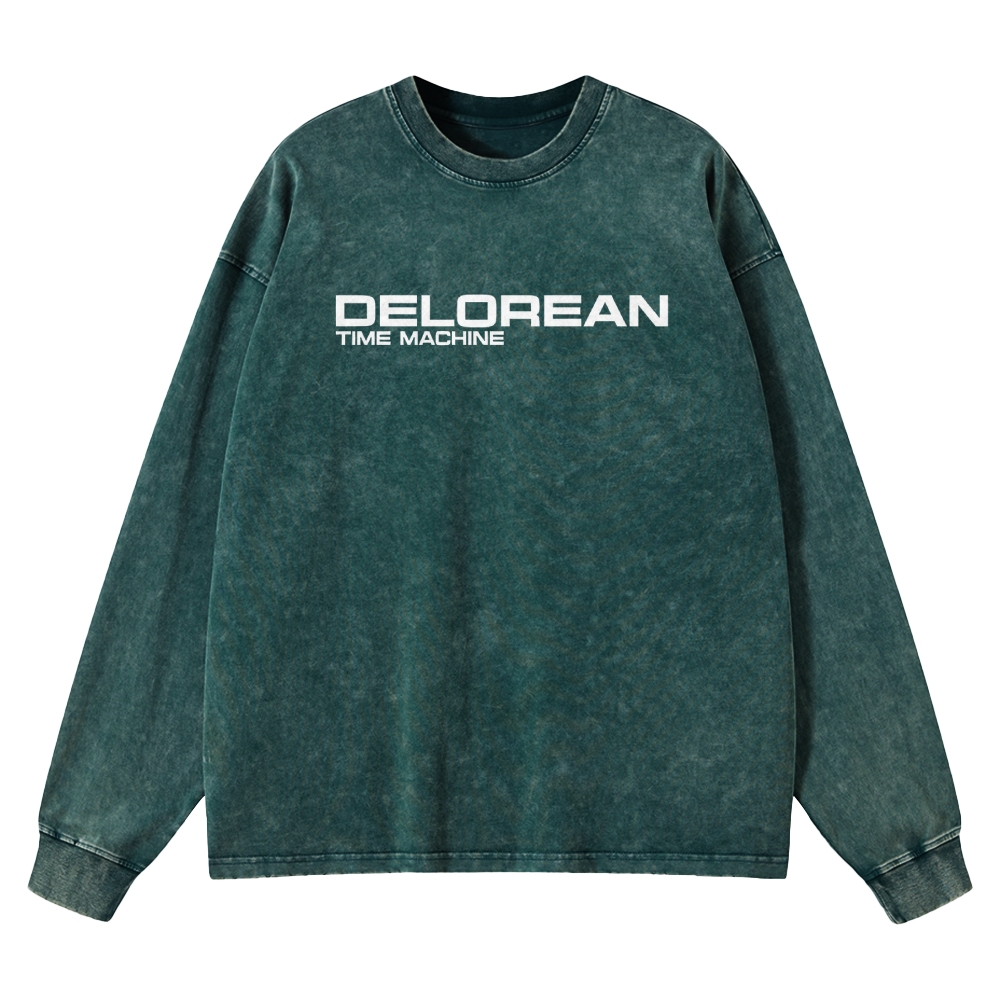 Time Machine Technical Diagram Retro Washed Long-Sleeved T-Shirt