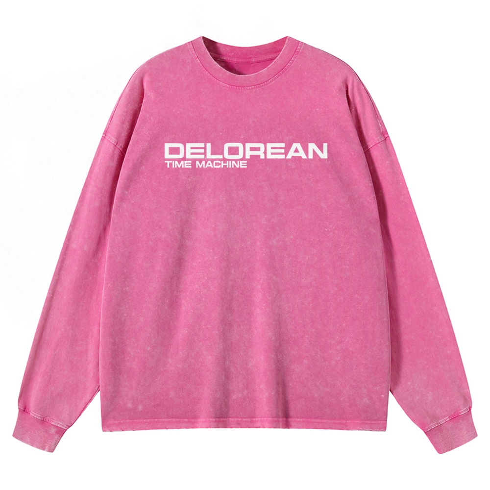 Time Machine Technical Diagram Retro Washed Long-Sleeved T-Shirt