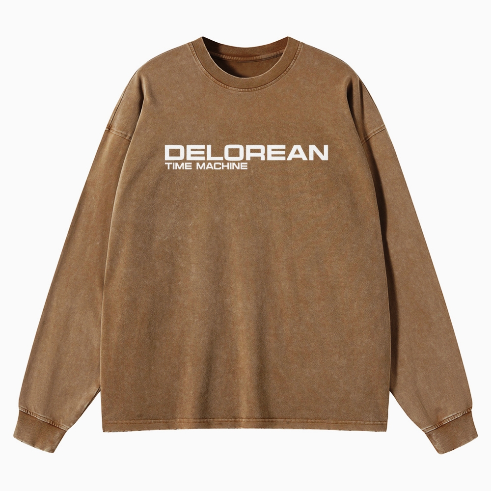 Time Machine Technical Diagram Retro Washed Long-Sleeved T-Shirt