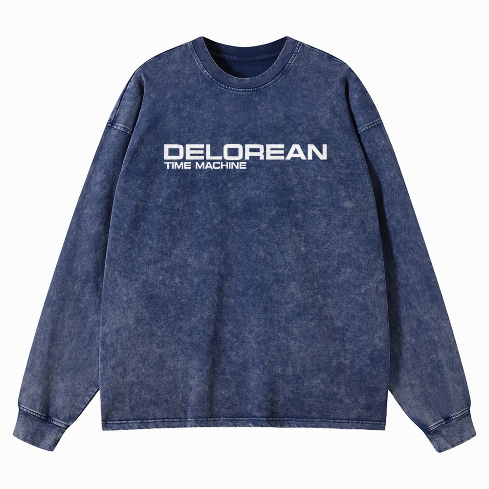 Time Machine Technical Diagram Retro Washed Long-Sleeved T-Shirt