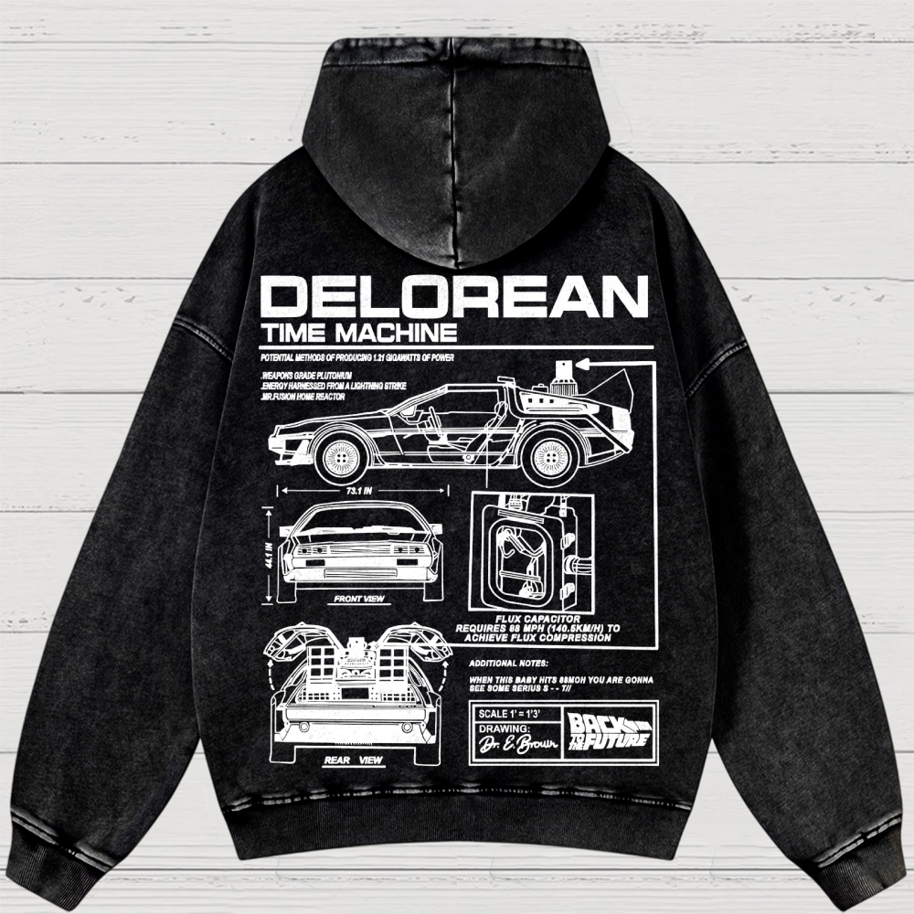 Time Machine Technical Diagram Retro Washed Hoodies